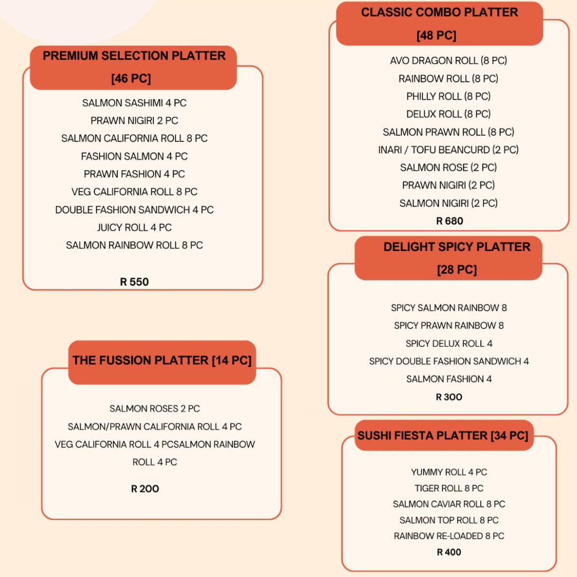 Innoe's Fusion Sushi menu page 1