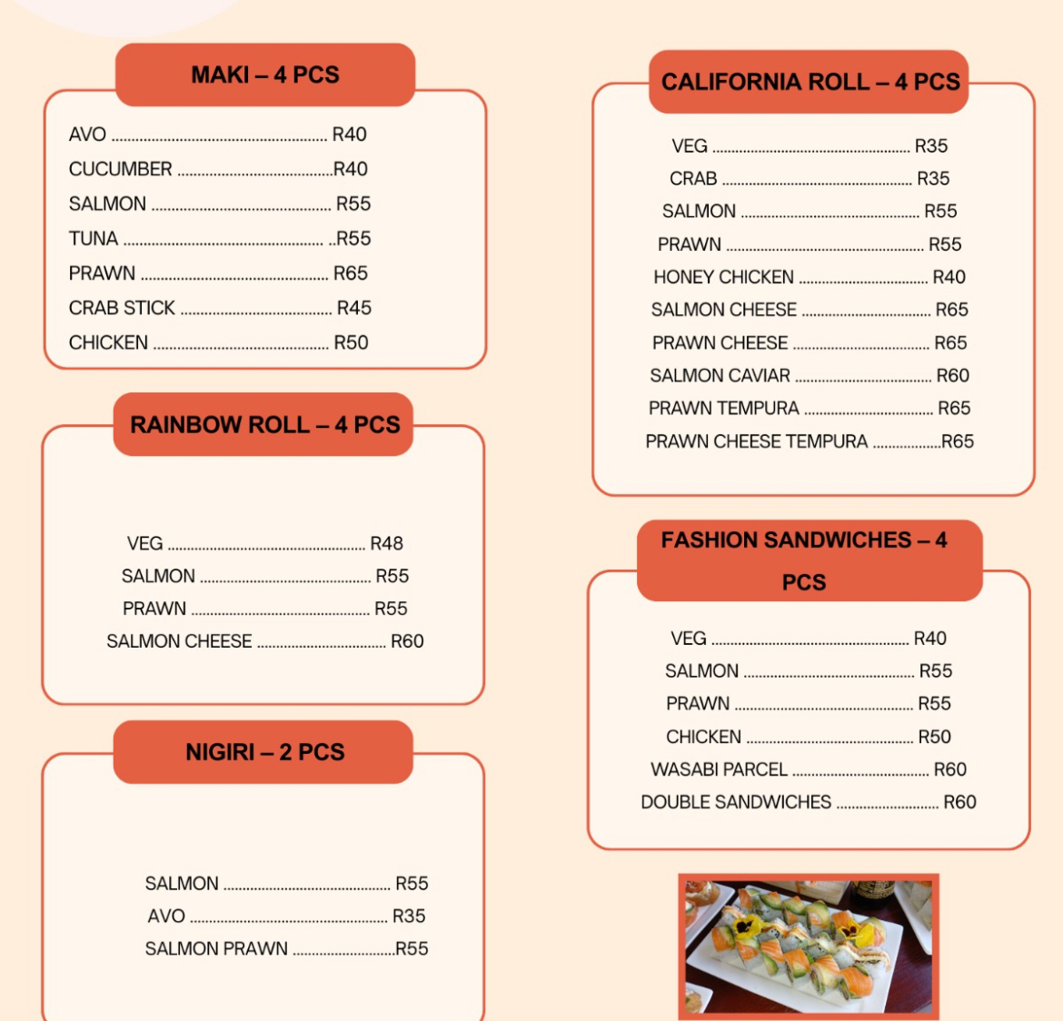 Innoe's Fusion Sushi menu page 2